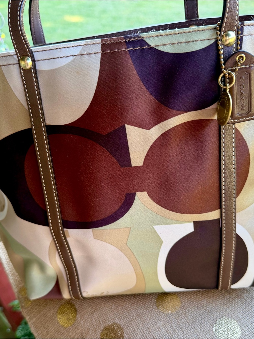 Coach Olive Green Scarf Print Multicolor Signature Shoulder Tote Bag Purse ~Y2K